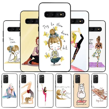 Модный черный чехол для телефона Yoga Girl Cartoon для Samsung A03 A50 A70 F62 F52 A30 A20e A02s F42 F23 A40 A10 F12 F22 F41 A90