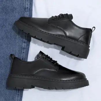 Мужская кожаная обувь 2023 Новая деловая повседневная мужская обувь в британском стиле Мужская черная спортивная мужская обувь