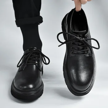 Мужская обувь 2023 Новое лето в британском стиле Черная повседневная кожаная обувь Мужское деловое платье Big Head Work Модная обувь