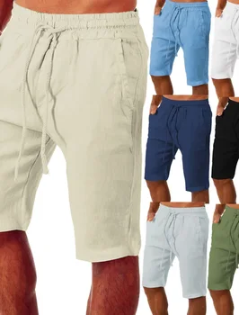 Мужские повседневные брюки Свободные хлопковые и льняные брюки на шнурке Однотонные шорты для бега для отдыха для мужчин
