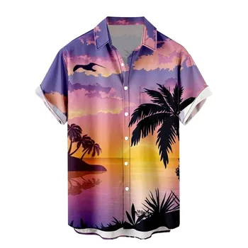 Мужские рубашки Летние гавайские с коротким рукавом Летние лацканы Рубашки с 3D-принтом Пуговицы Пляжные рубашки для отдыха Holiday Camisa Masculina