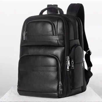  Мужское качество Рюкзак из натуральной кожи USB зарядка Женщины Водонепроницаемый Черный Ноутбук Рюкзак Студент Школьная сумка Большой рюкзак для путешествий