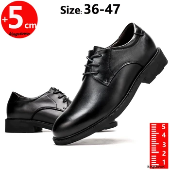 Мужчины Оксфорд Кожаная обувь Лифт Мужчина Увеличение роста Стелька 5 см Черный Формальный Деловой Большой Размер 36-47