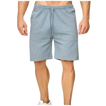 Мужчины хлопок повседневные брюки шнуровка на талии карманы короткие брюки короткие мужские прямые короткие брюки homme бермудские masculina
