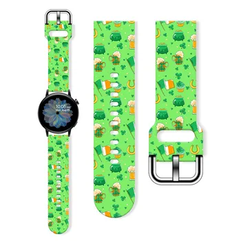  Мультяшный Милый Зеленый Растения Печатный Силиконовый Ремешок Для Часов Samsung Huawei GT Часы FB-Versa 22 мм 20 мм Замена браслета