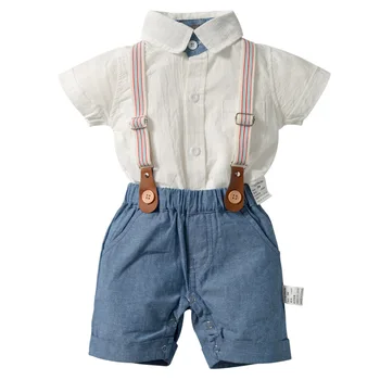 Набор одежды для мальчиков 2023 Новая одежда для мальчиков Летний джентльменский костюм Комбинезон 2 шт. Детская одежда для мальчиков 3-36 месяцев