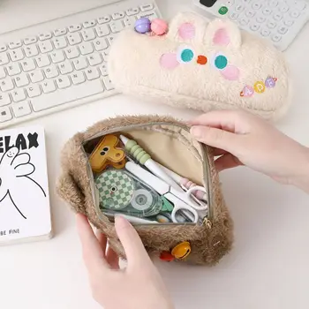  Настольный органайзер Плюшевая сумка для карандашей Портативная сумка для канцелярских принадлежностей в корейском стиле большой емкости Кролик Кролик Comestic Pouch