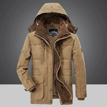 Новая зимняя мужская куртка Утолщение теплой ветровки с капюшоном Молния Пальто средней длины На открытом воздухе Мужская парка минус 40 градусов M-7XL