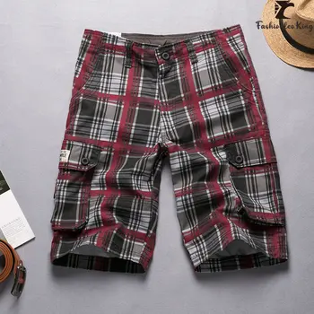Новая мода Клетчатые шорты-карго Мужские пляжные шорты Высокое качество Летние повседневные шорты