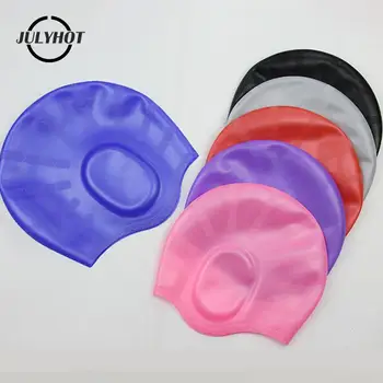 Новая силиконовая шапочка для плавания Водонепроницаемая эластичная шапка для мужчин Женщины Взрослые Дети Длинные волосы Кепки для бассейна Дайвинг Плавание Защита ушей