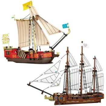 Новый парусник Лодка Шхуна Военный корабль Корабль Строительные блоки Наборы DIY Пиратский корабль Сборка модели Куклы Кирпич Детские игрушки Подарки