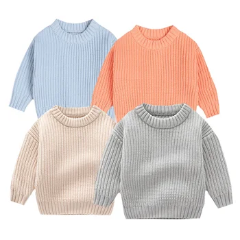 Осень Весна Детские свитера Пуловер Детские однотонные пуловерные топы Детские вязаные свитера Детская одежда в корейском стиле