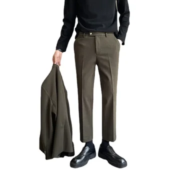 Осень Зима Шерсть Повседневные брюки Мужчины Корейская уличная одежда Офисная мода Slim Fit Костюм до щиколотки Брюки Мужские брюки
