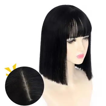 Отличный кружевной черный парик с плоским украшением на голову Боб Парик Женщины Естественно выглядящие Боб Парики для Свадьбы