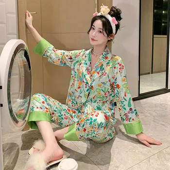 Пижама Женщины Весна Лето Новый Ледяной Шелковый Грудной Комплект Атласный Шифон Старший Чувство Домашней Одежды