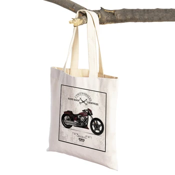 Повседневная винтажная сумка для покупок на мотоцикле с черепом Сумка для девочек Сумка для девочек Многоразовая складная холстовая сумка для мультяшных велосипедов