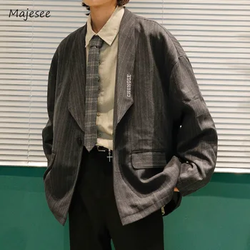Полосатые пиджаки Мужчины Повседневная уличная одежда Красивый Корейский стиль Продвинутый Весна Осень Хипстер Сутулый темперамент Молодость Жизненная сила