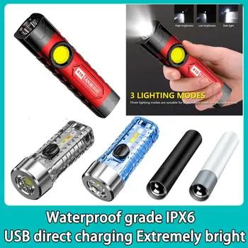  портативный светодиодный фонарик Mini COB Рабочий фонарь USB USB 18650 Кемпинговый фонарик с зажимом 3 режима Мощный рыболовный фонарь