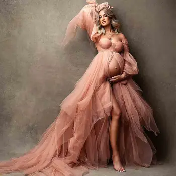 пушистые возлюбленные вечерние платья сексуальные халаты для беременных женские аппликации цветок фотосессия платья день рождения тюль носить