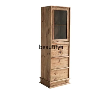  Ретро Боковой шкаф из массива дерева Шкаф для хранения Простой шкаф для хранения Сосна Маленький ящик Комод Шкаф для одежды