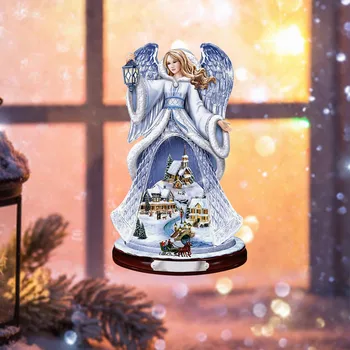 Рождественский ангел вращающаяся скульптура поезд украшения вставка окна наклейки