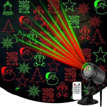 Рождественский лазерный проектор Огни 12 шаблонов Светодиодные проекционные светильники с дистанционным Красно-зеленая звезда Шоу Ландшафтный проектор Прожектор