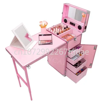 Розовый стол для ногтей Окантовочный чехол Стол для красоты, волос и ногтей Стол для макияжа Маникюр Тележка для макияжа Коробка