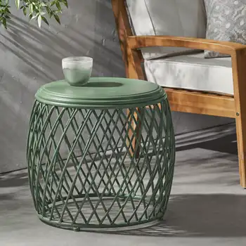 Роскошный изысканный модный и элегантный наружный решетчатый железный приставной столик диаметром 19 дюймов матовый зеленый