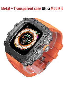 Роскошный комплект модификации для Apple Watch Ultra 2 Crystal Button Чехол из нержавеющей стали для iWatch Series 49 мм фторкаучуковый ремешок