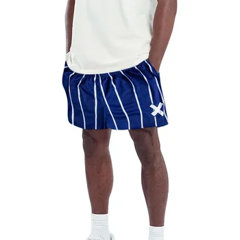 Свободные дышащие сетчатые спортивные шорты для мужчин Стильные полосатые карманные плавки с принтом Классические фитнес-шорты на шнурке Повседневная одежда