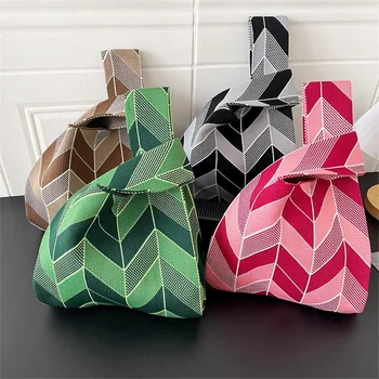 Симпатичная вязаная сумка-тоут дизайнерская геометрическая фигура с рисунком женская ретро сумка женская полая портативная сумка на запястье с узлом
