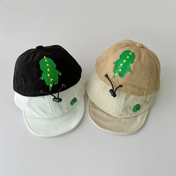 Симпатичная детская бейсболка Мультяшная шляпа от солнца с мягкими полями динозавра для мальчика и девочки осень зима теплая детская вельветовая остроконечная шляпа