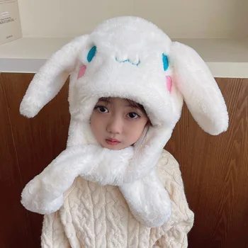 Симпатичный Cinnamoroll Детский плюшевый шарф Kawaii Аниме Sanrio Подушка безопасности для девочек Движущаяся ушная шапочка Дети Мультфильм Зимний Теплый Головной Убор Подарок