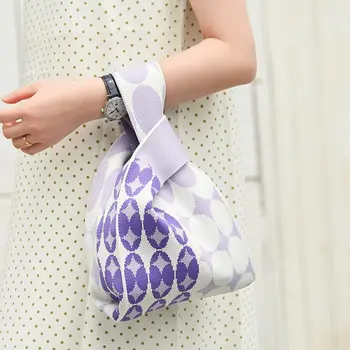  Сладкая эластичная сумка для телефонных ключей в корейском стиле Вязаная сумка на запястье Эластичная многоразовая сумка для обеда Жилет Сумка Маленькая вязаная сумочка