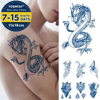  сок стойкие чернила татуировки боди-арт водонепроницаемый временный тату наклейка линия дракон тигр тотем тату рука поддельная лиса кит тату тату