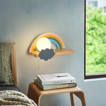  спальня прикроватная настенная лампа детская комната мультяшный настенный светильник скандинавский творческий радужный пояс для хранения стеллаж для хранения учебный кабинет настенное освещение
