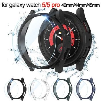 Стекло+чехол для Samsung Galaxy Watch 5/5 Pro Водонепроницаемый ПК Galaxy Watch 5 40 мм 44 мм Крышка Часы 5 Pro 45 мм + защитная пленка для экрана