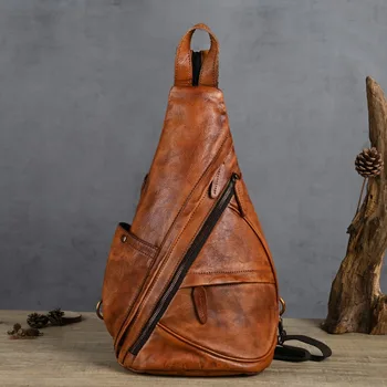 Стильная кожаная нагрудная сумка Кожаная сумка через плечо Retro Crazy Horse Многофункциональная сумка через плечо