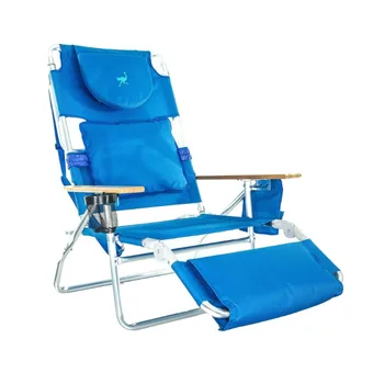 Страус Делюкс Мягкий 3-N-1 Открытый шезлонг с откидной спинкой, Синий пляжный стул Кресло с откидной спинкой Уличный стул