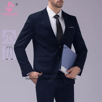  (цвет индивидуального размера) Классические деловые костюмы для мужчин Slim Fit 2 шт. Брюки Комплект Жених Свадебный смокинг Terno Masculinos Completo
