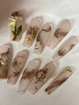 Цветок Рождество Пасха Весна Праздник Девушка Подарок Пресс на ногтях накладные ногти 네일팁 투명 бесплатная доставка