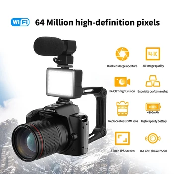 Цифровая фотокамера Камера ночного видения 4K WIFI Веб-камера Винтажный видеоблог Видеорегистратор 64 Мп Видеокамера A