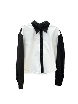 Черно-белый цвет коллизия короткая рубашка повседневная мода 2024 осень новый 1020