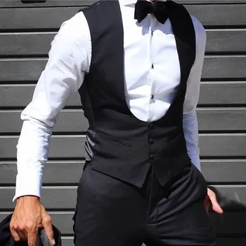 Черный мужской жилет для свадьбы жениха смокинг цельный облегающий жилет сплошной цвет мужское модное пальто одежда