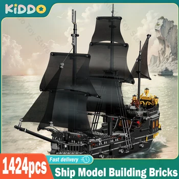 Черный Пиратский корабль Строительные блоки Парусный шторм Модель корабля Кирпичи Наборы Креативное украшение рабочего стола Детские развивающие игрушки