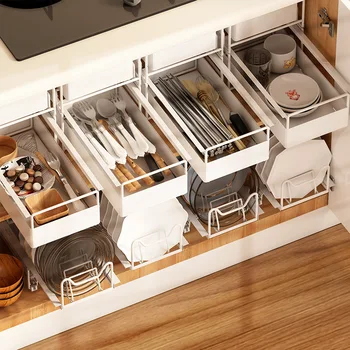 штабелируемый выдвижной стеллаж кухонная столешница двухтактный шкаф для хранения приправ под организационным стеллажом