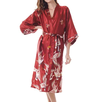 Элегантный атласный кимоно халат халат женский свадебный халат осенний принт легкие пижамные халаты леди домашние халаты пижамы пижамы пижамы
