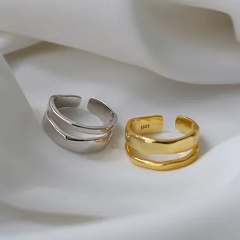  Южная Корея Сладкий Двухслойный Простой Металл Золото Серебро Цвет Открытие Регулируемое Кольцо На Палец Для Женщин Мужчин Модные Ювелирные Изделия